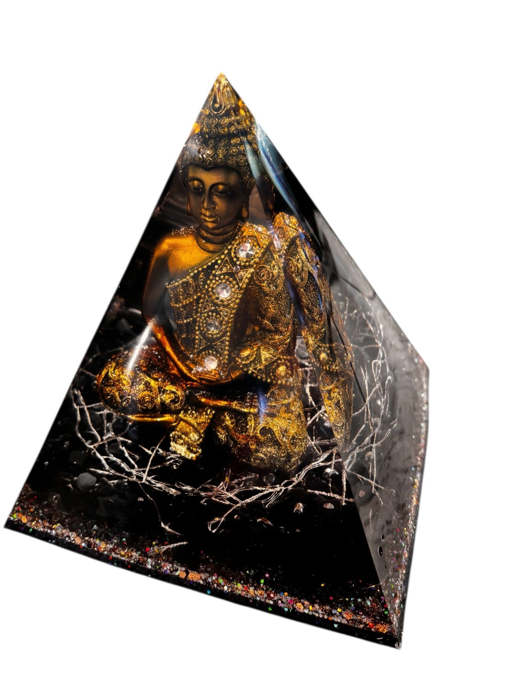 Pyramide bouddha illuminée sur pierres noires - Créations Joha