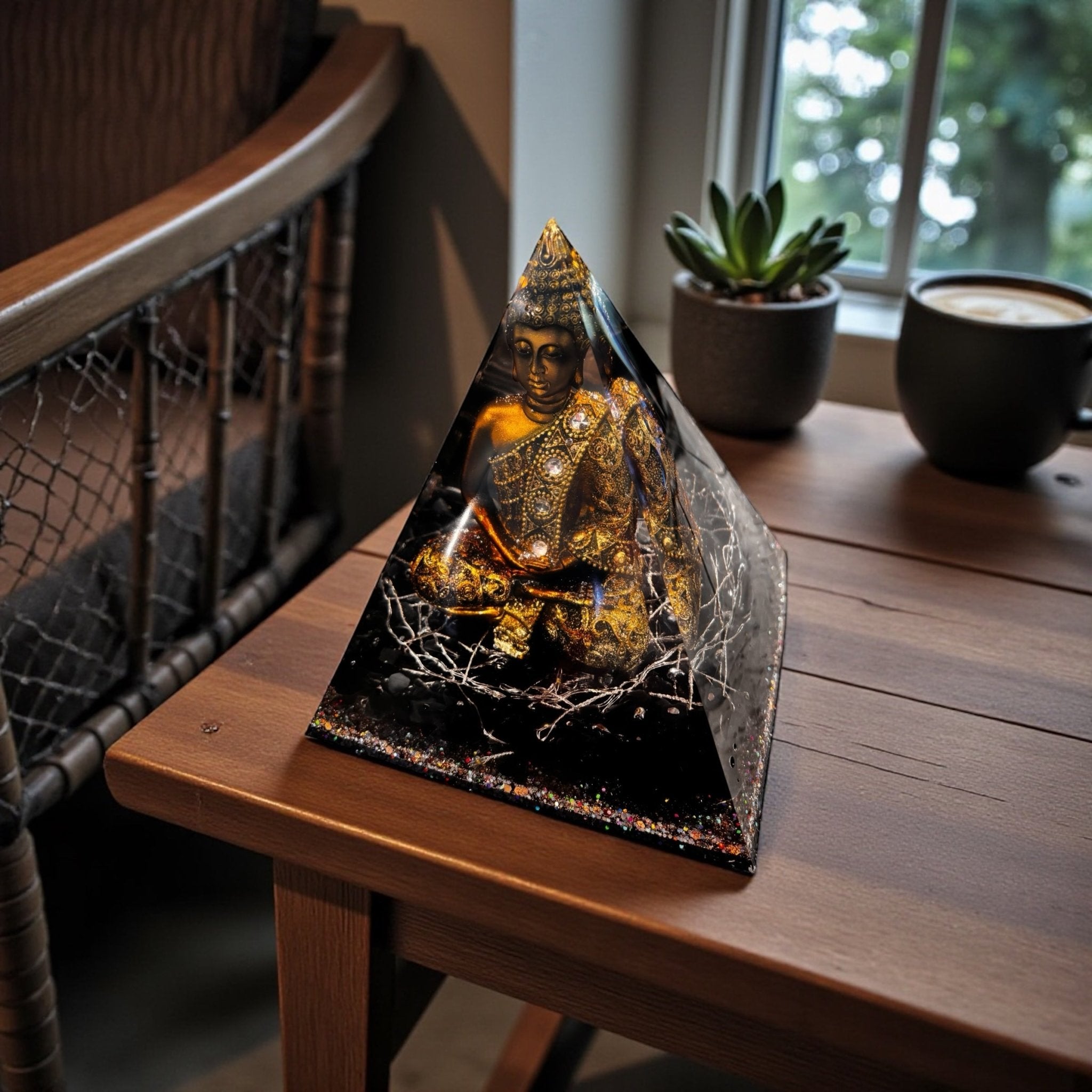 Pyramide bouddha illuminée sur pierres noires - Créations Joha