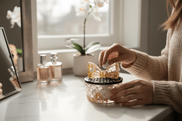 Coffret boucle avec intégration de feuilles métalliques - Créations Joha