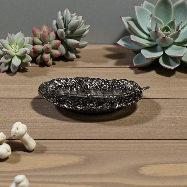 Vide - poche en forme de feuille couleur unie pailleté - Créations Joha